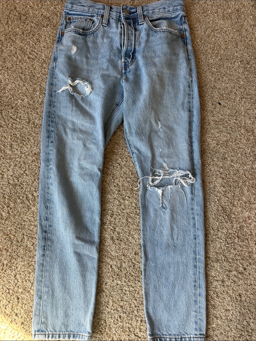 Levi's Light Blue Distressed Straight Leg Jeans